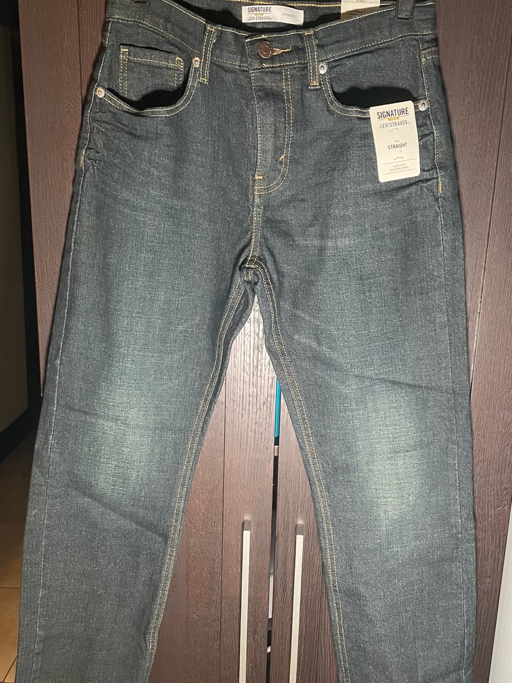 Signature by Levi Strauss Men’s Straight Jeans in Dark Blue with Fading